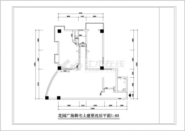 花园广场韩式住宅室内装修cad施工设计图-图二