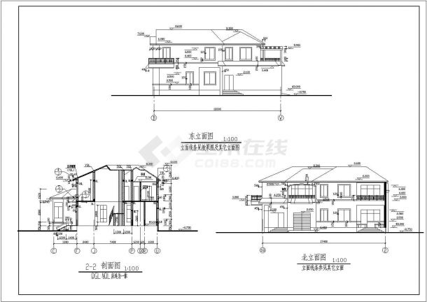 某温馨小别墅建筑施工设计CAD平立面图纸-图二