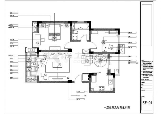某地简约欧式别墅室内装修设计施工CAD图-图二