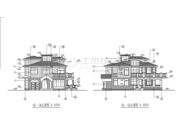 小型别墅建筑设计施工CAD平立面图纸-图二