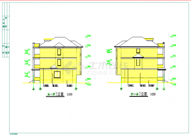 乡村小别墅建筑施工设计平立面CAD图-图二