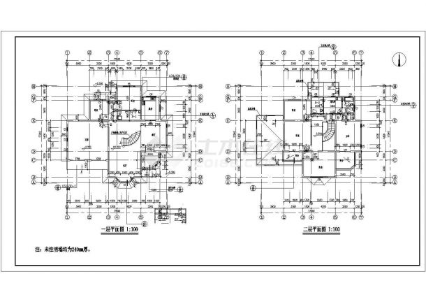 天虹花园别墅建筑施工设计CAD平立面图-图一