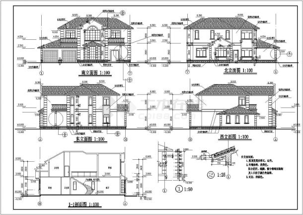 天虹花园别墅建筑施工设计CAD平立面图-图二