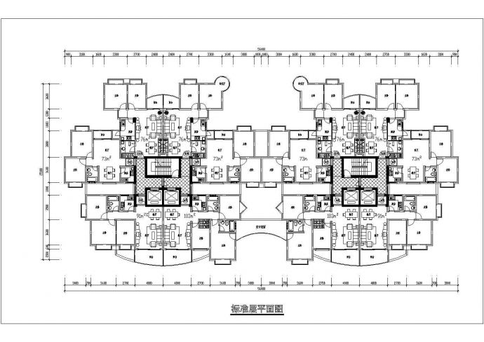 某高层户型建筑平面图（共13张）_图1