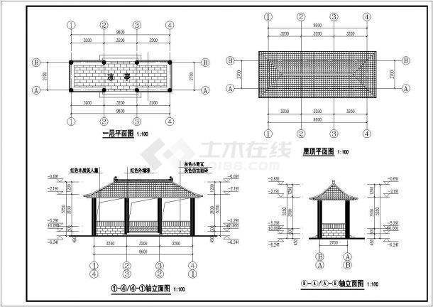 亭子长廊牌坊建筑CAD施工图-图一