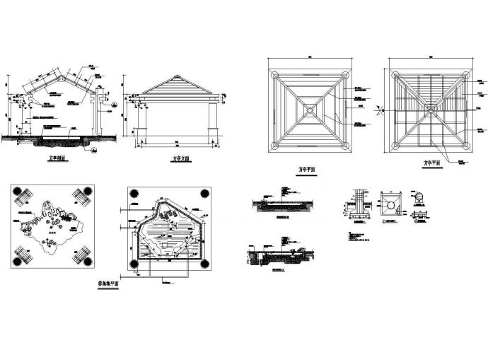 养鱼池塘与木制四角亭施工cad设计图_图1