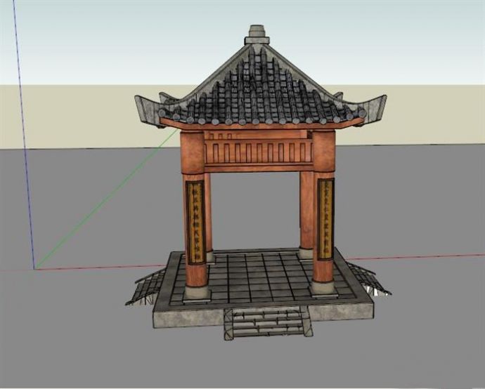 某古典中式四角亭子设计SU模型与3DMAX模型_图1