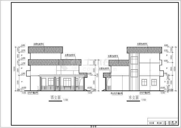 乡镇别墅楼建筑cad立面图-图二