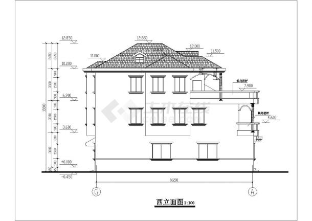 三层欧式别墅建筑结构设计图纸-图二