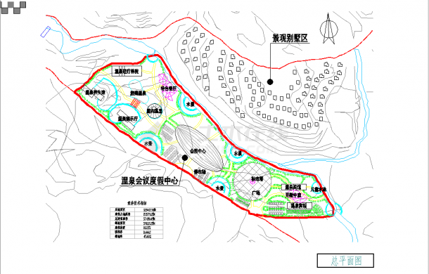 【杭州】某温泉度假村景观规划总平面设计-图一
