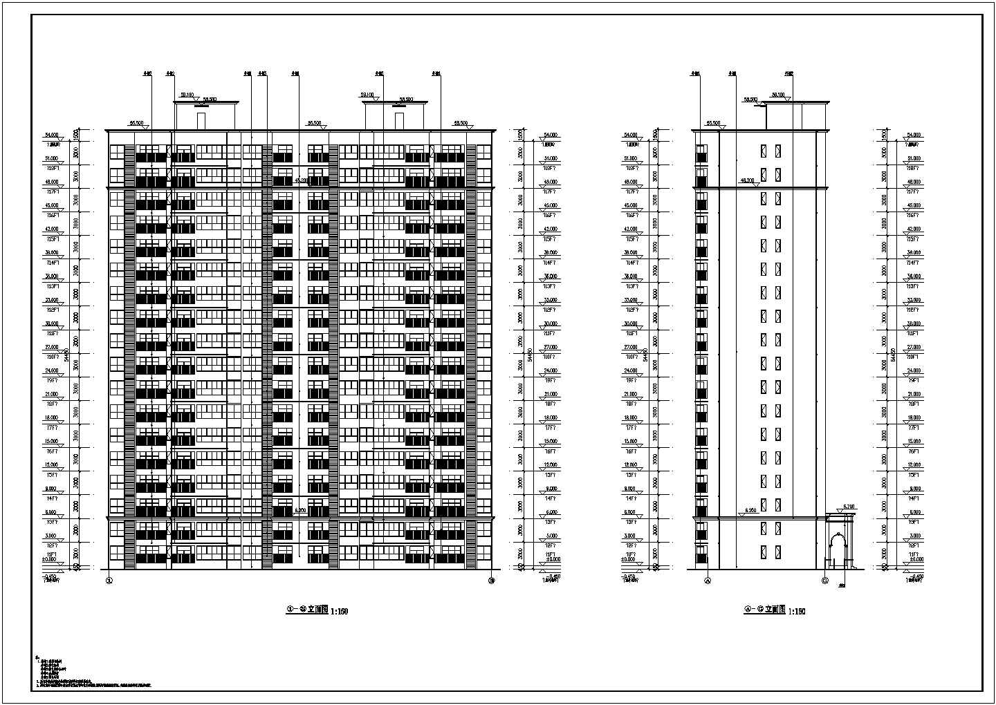 【西安】某小区十八层单元式住宅楼建筑施工图