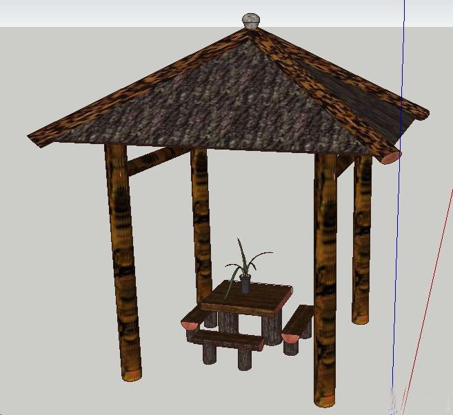 中式四角方亭、桌凳组合su模型（不含施工图）_图1