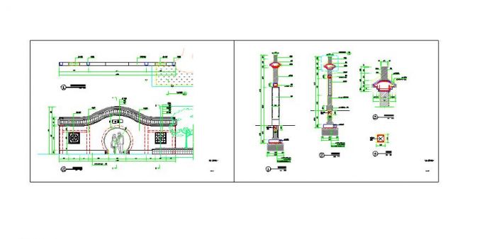 中式圆洞门景墙施工图设计图纸_图1