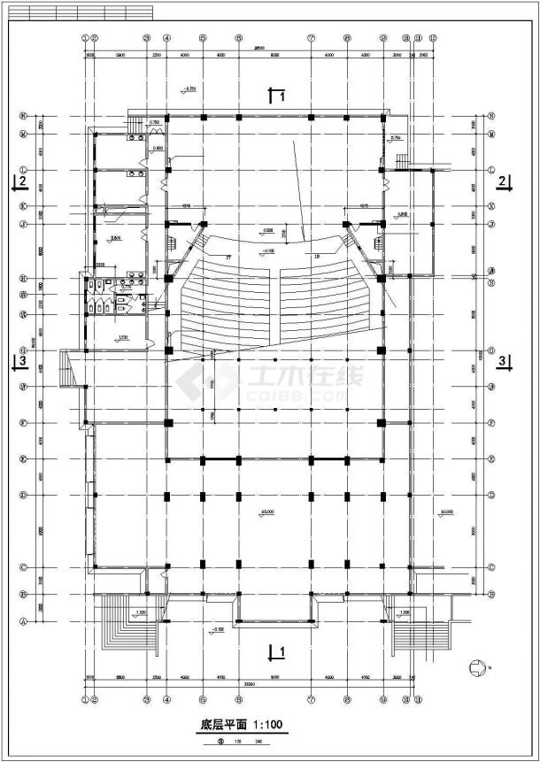 某地大型报告厅建筑施工设计CAD图-图一
