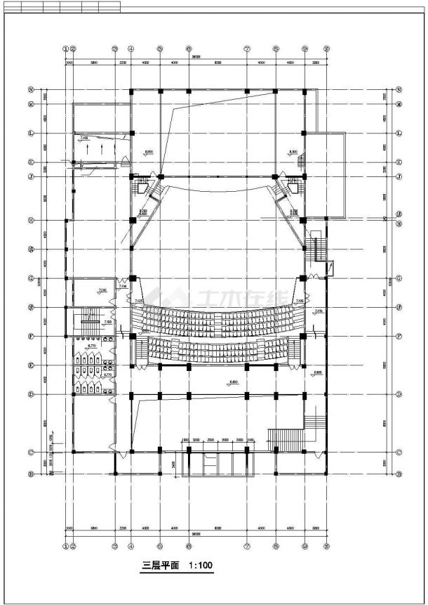 某地大型报告厅建筑施工设计CAD图-图二