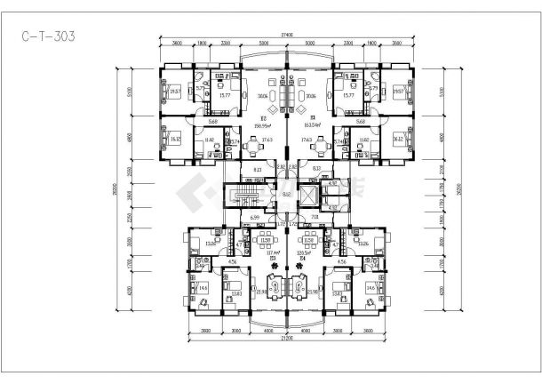 某市塔式住宅楼户型建筑CAD设计施工图-图一