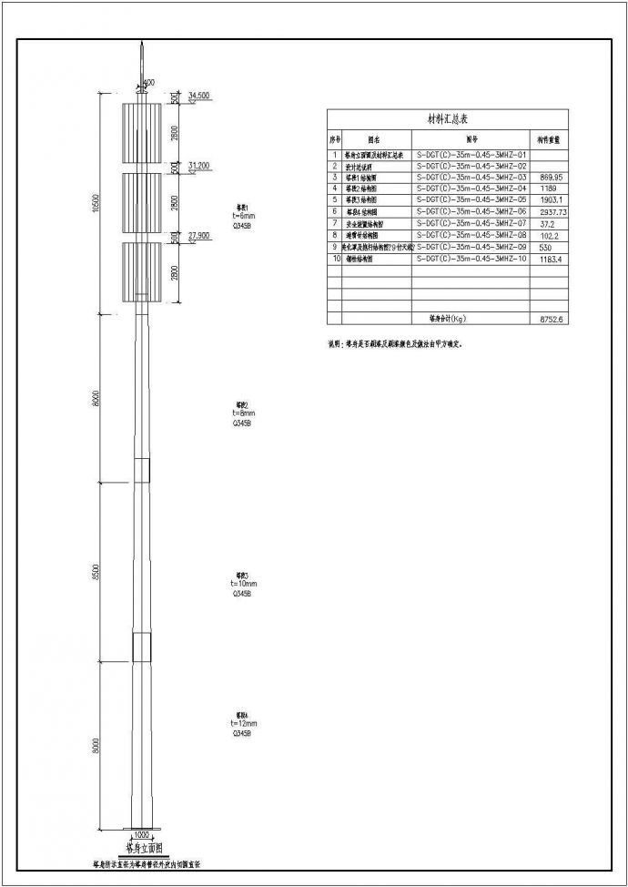 35米三层美化单管塔设计施工图_图1
