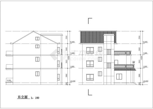 某地单栋别墅建筑设计施工CAD图-图一