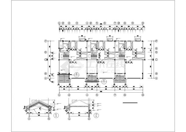 某独立联排别墅建筑设计施工CAD图-图二