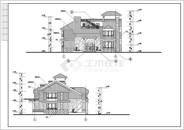 山地别墅建筑设计CAD布置图-图二