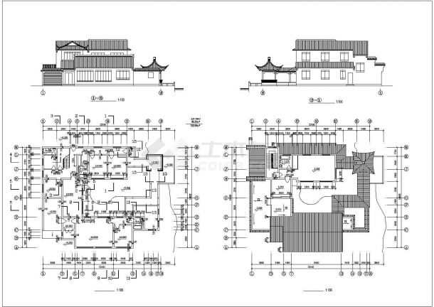 某地三套古建别墅建筑设计施工CAD图-图二