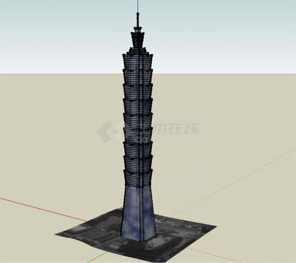 某高层中式塔楼建筑设计SU模型（不含施工图）-图一