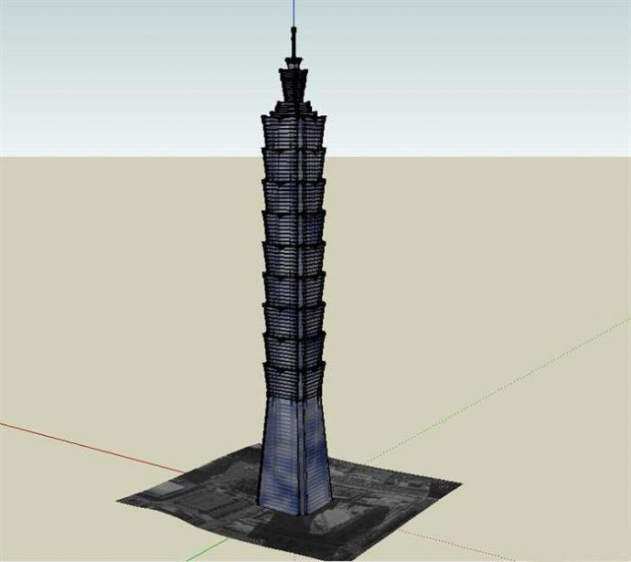 某高层中式塔楼建筑设计SU模型（不含施工图）_图1