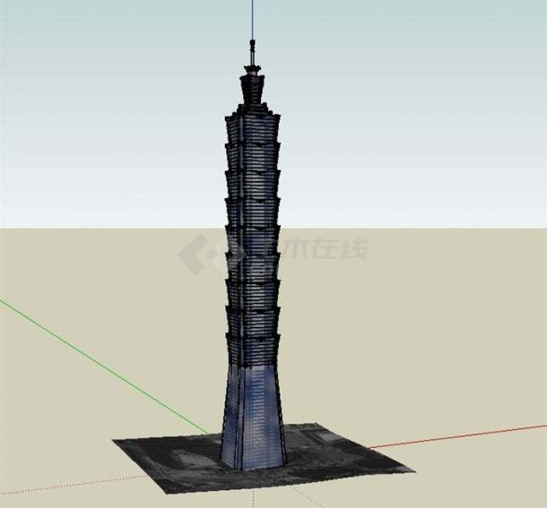 某高层中式塔楼建筑设计SU模型（不含施工图）-图二