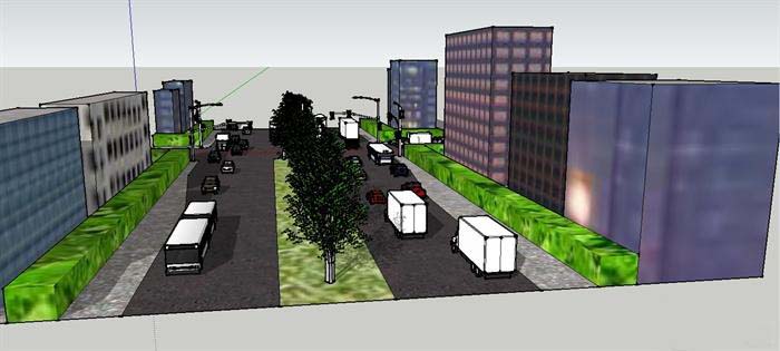 某城市双行道道路景观设计SU模型（不含施工图）