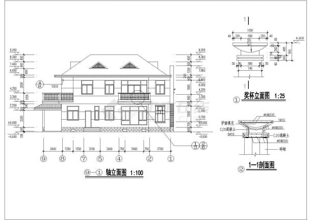 某地同升山庄C区B标准型别墅建筑设计施工CAD图-图一