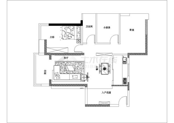 某三房二厅套房设计cad户型图-图一