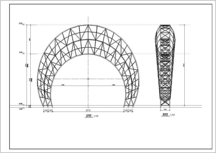 管桁架钢结构结构月亮造型小品结构施工图_图1