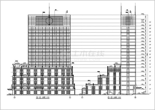 功能复杂的综合商业办公楼施工设计CAD图-图二