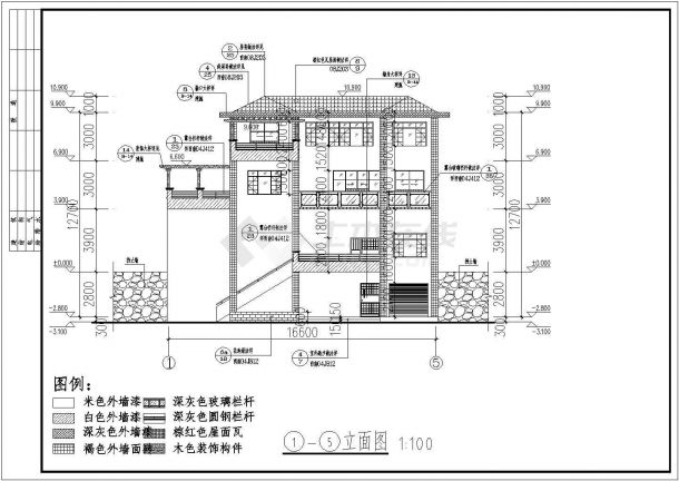 [贵州]某三层独栋别墅建筑CAD施工图-图二