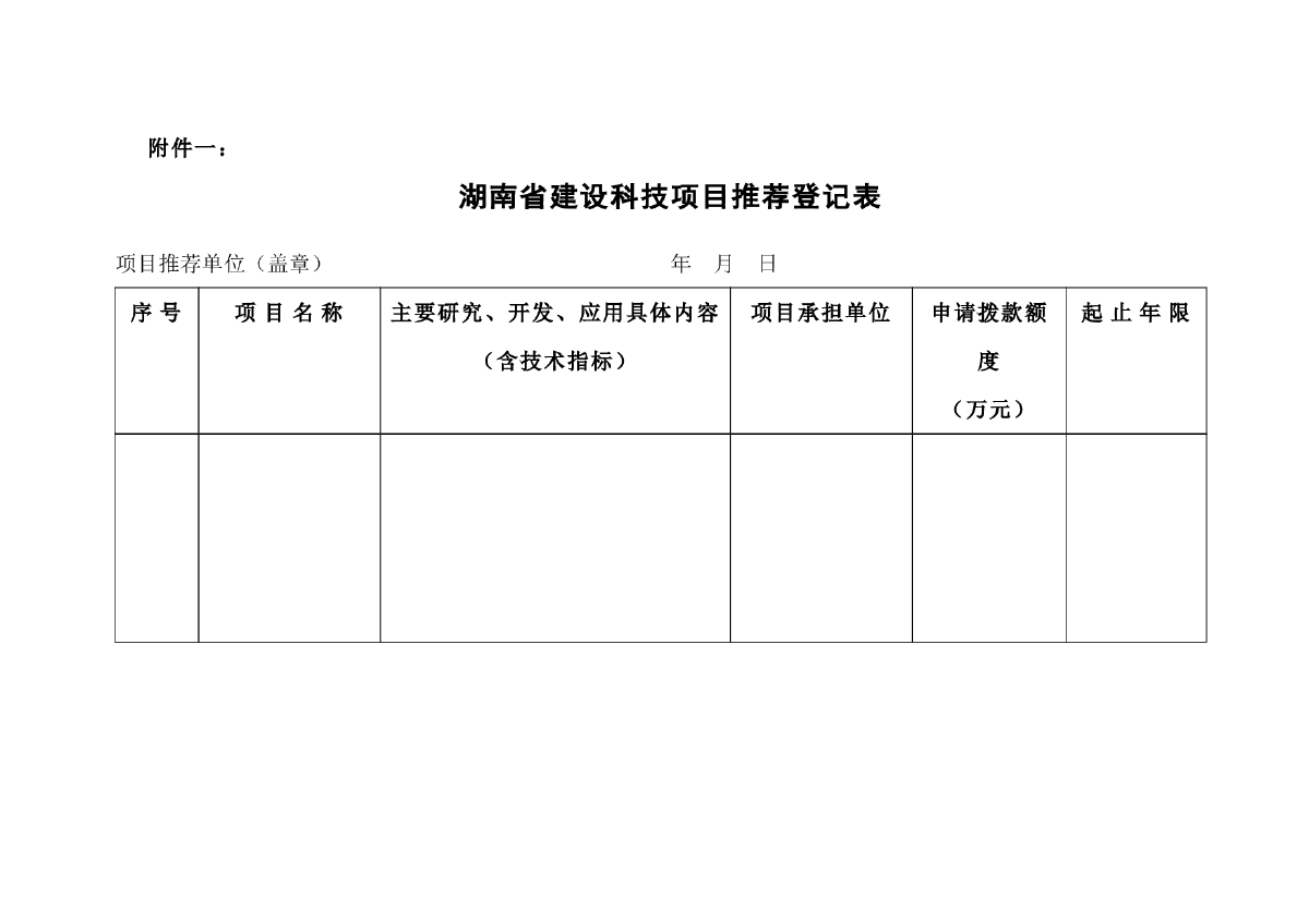 湖南省建设科技项目推荐登记表-图一