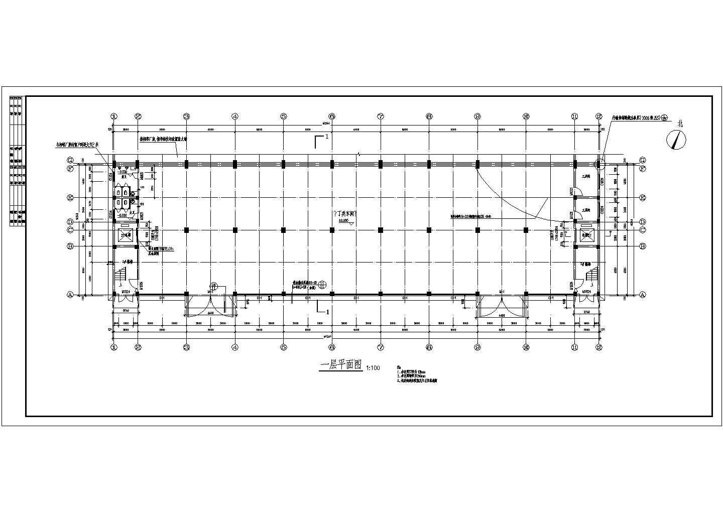 框架厂房建筑、结构、水电施工图