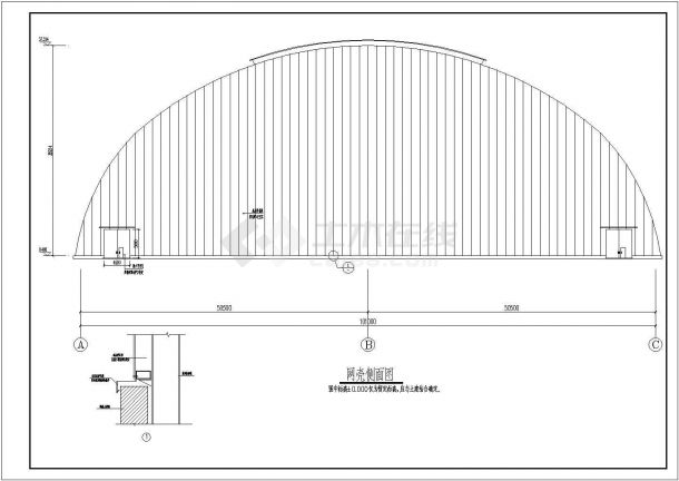 101米跨煤棚网壳结构施工图（图纸详细）-图二