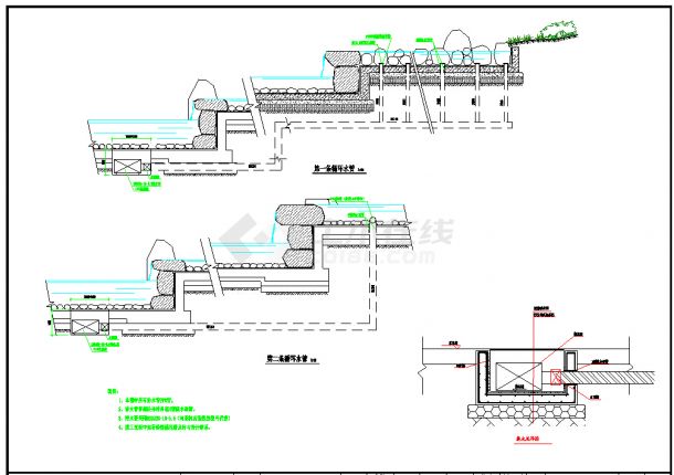 【扬州】莱茵苑室外环境景观工程水系循环详图-图一