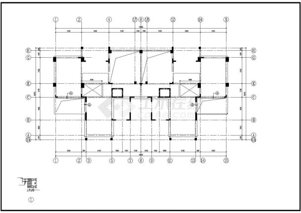 四层异形柱别墅结构CAD平面布置参考图-图一