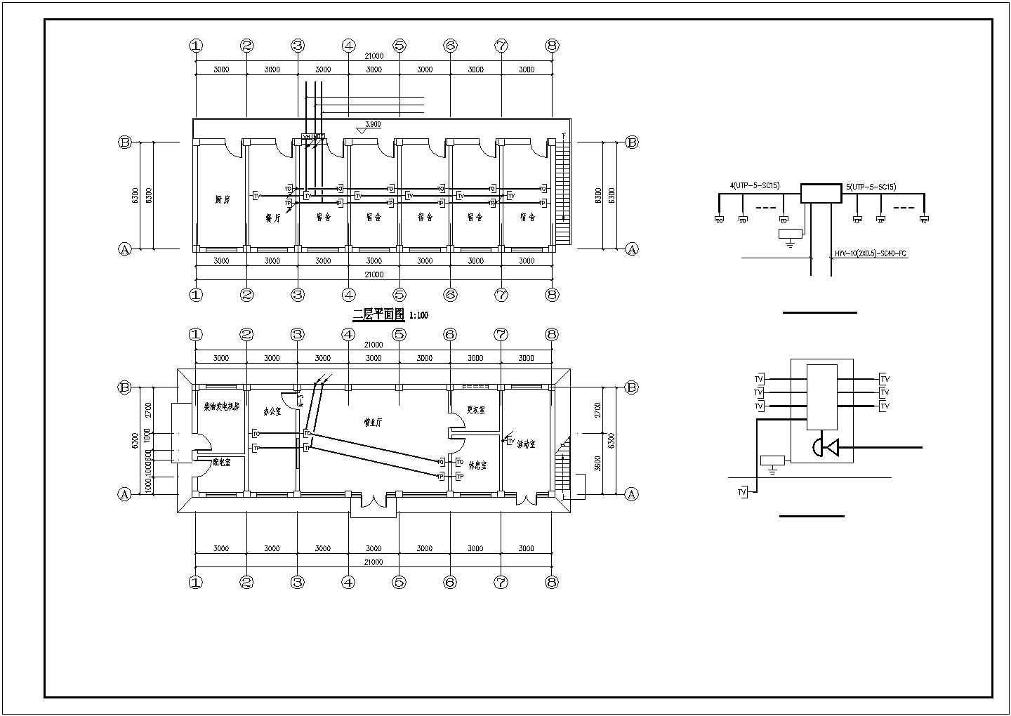 加油站强弱电气施工系统图CAD规划图
