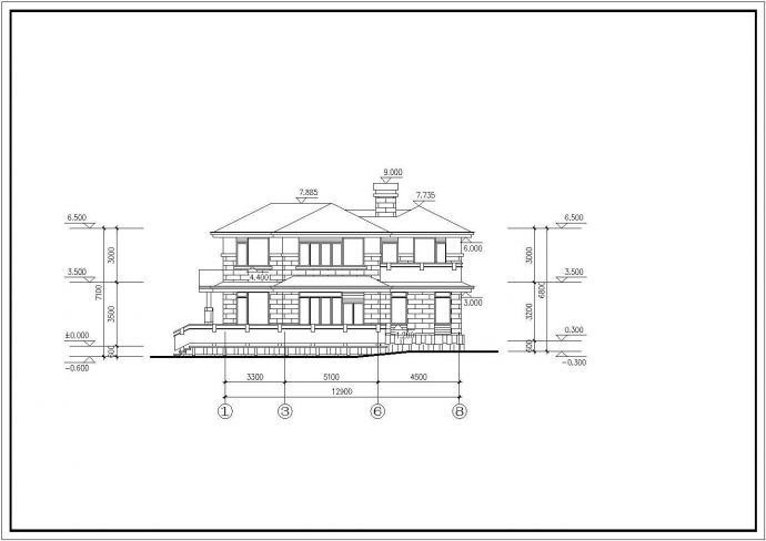 某依山别墅建筑设计CAD图_图1