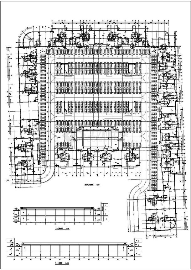 某超市地下停车场CAD平剖面方案图-图一