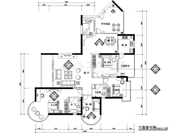 四房两厅高档住宅建筑施工图-图二