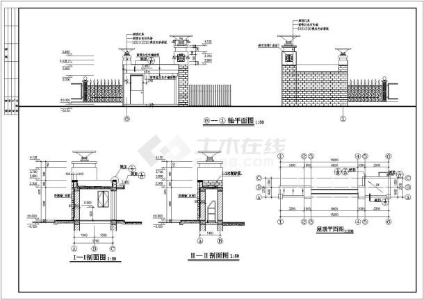 19.98平方砖混结构小区大门建筑设计图-图二