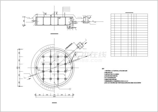 1000t圆形蓄水池CAD建筑施工方案图纸-图一
