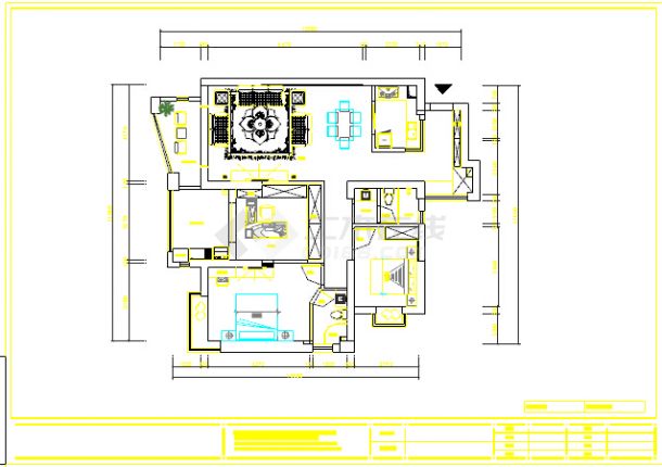 奢华欧式风格两室一厅家居CAD施工图（含效果图）-图二