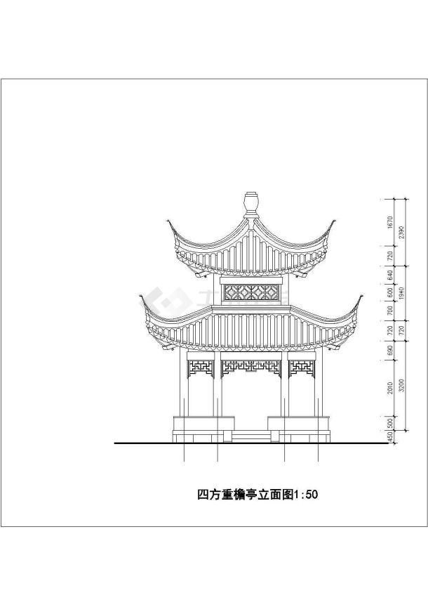 比较齐全的四方重檐亭建筑施工图-图一