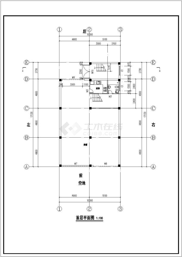 农村地区五层住宅楼建筑设计图纸含商铺