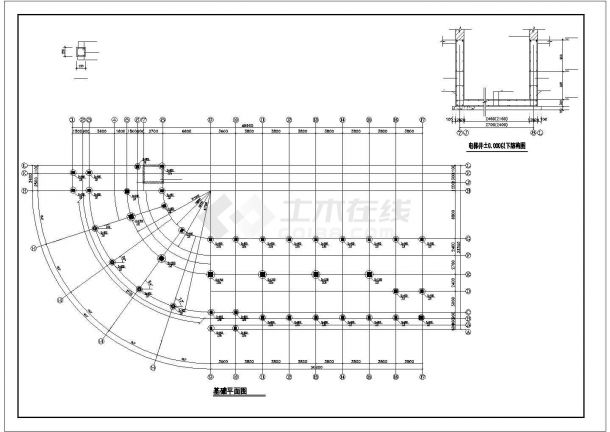 扇形框架人工挖孔桩基结构设计带水池cad施工图-图二