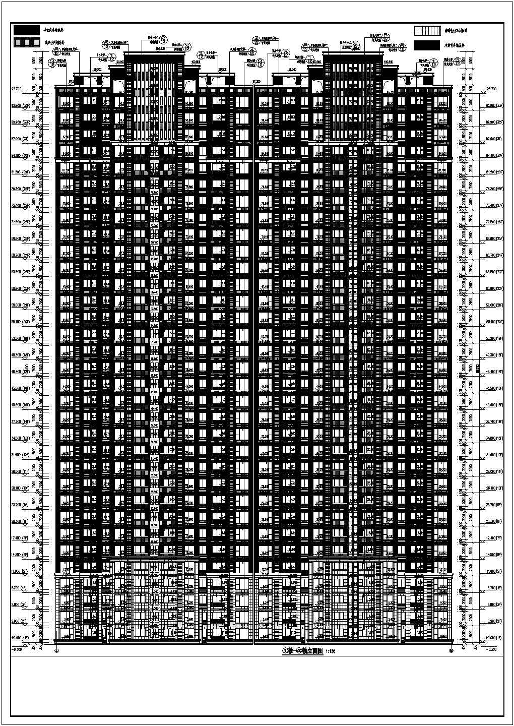 33层住宅楼一梯四户型全套施工图纸